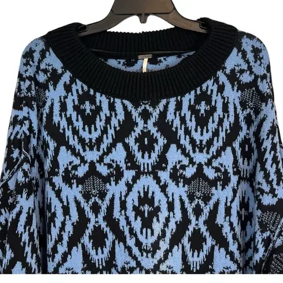 Free People Blue Black Winter Skies Print Tunic Dress Oversized Sweater Size M - Picture 10 of 13